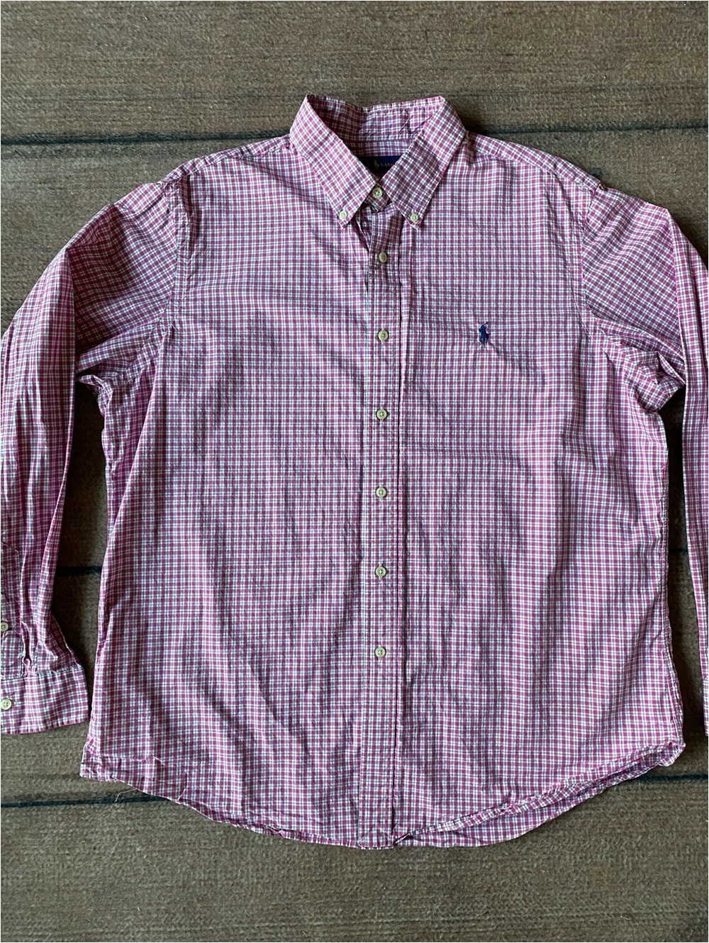 Ralph Lauren preppy 100% cotton blue logo dress shirt pink blue check XL